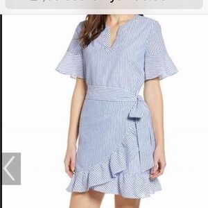Cute Vineyard Vines Seersucker Blue Striped Wrap Dress Size 2